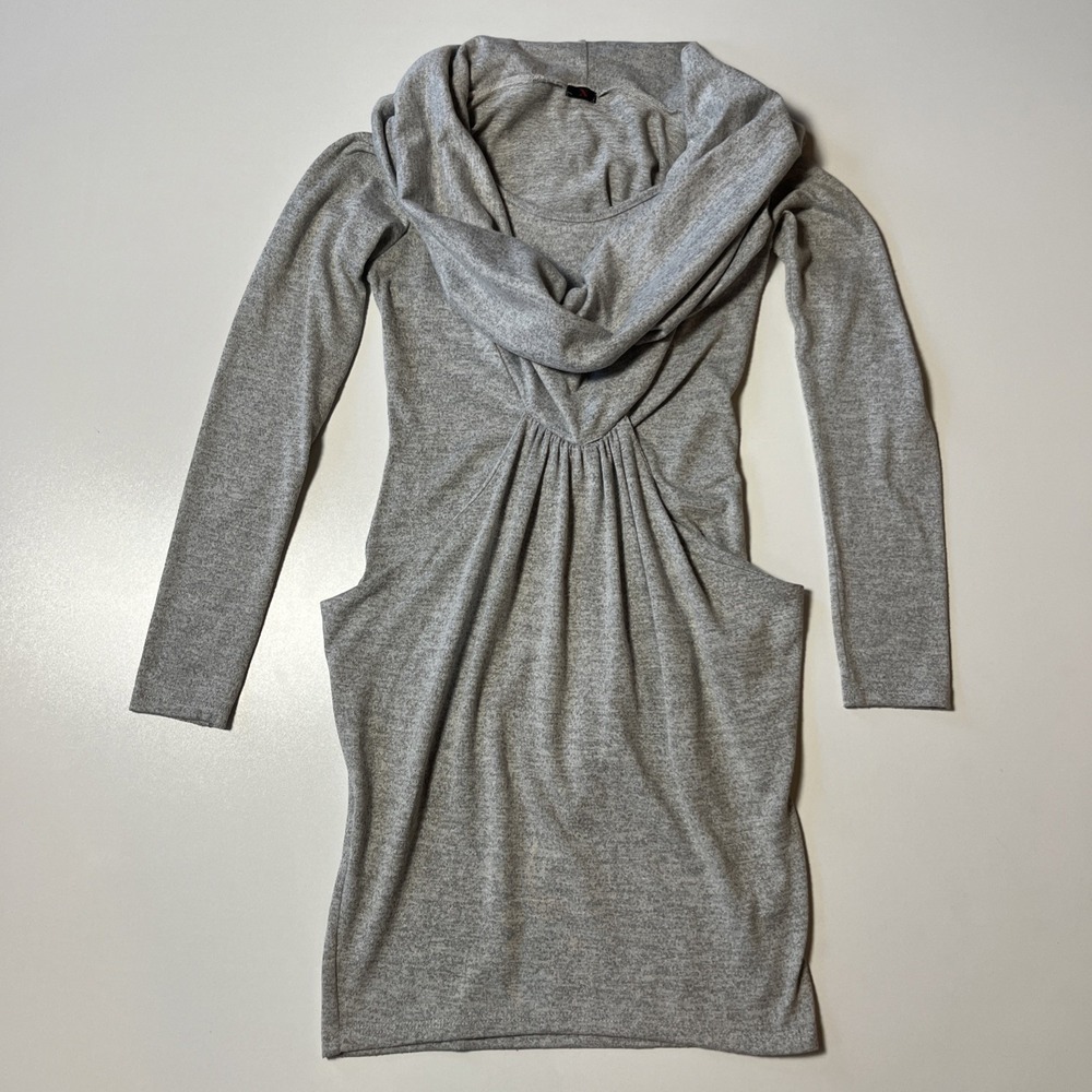 Ibby‎ Libby Sweater Dress w/Pockets Size M Heather Gray Cowl Neck Knee Length LS